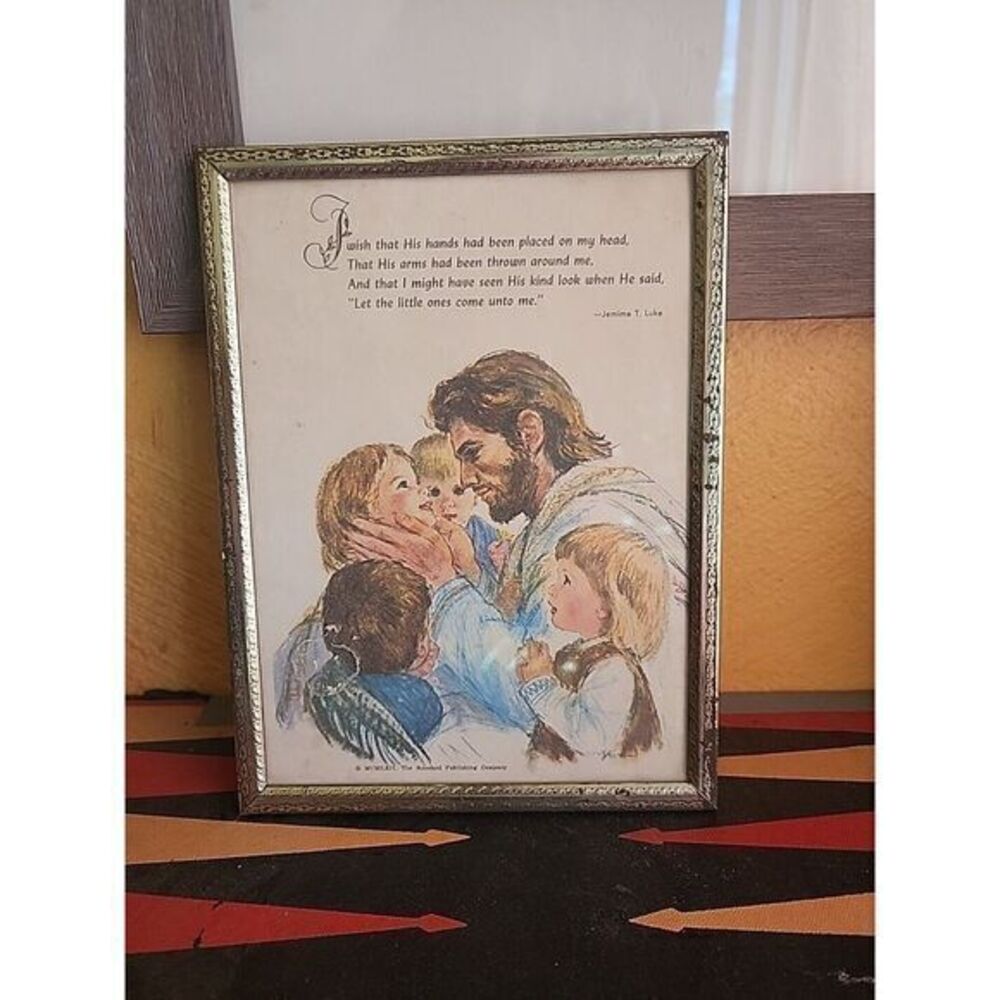 Vintage Jemima T. Luke Jesus With Children Plaque Picture Wall Hanging Religious